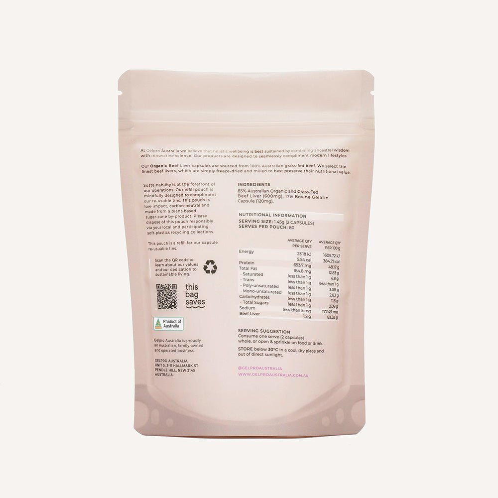 Organic Grass - Fed Beef Liver | 160 capsules REFILL - Gelpro Australia