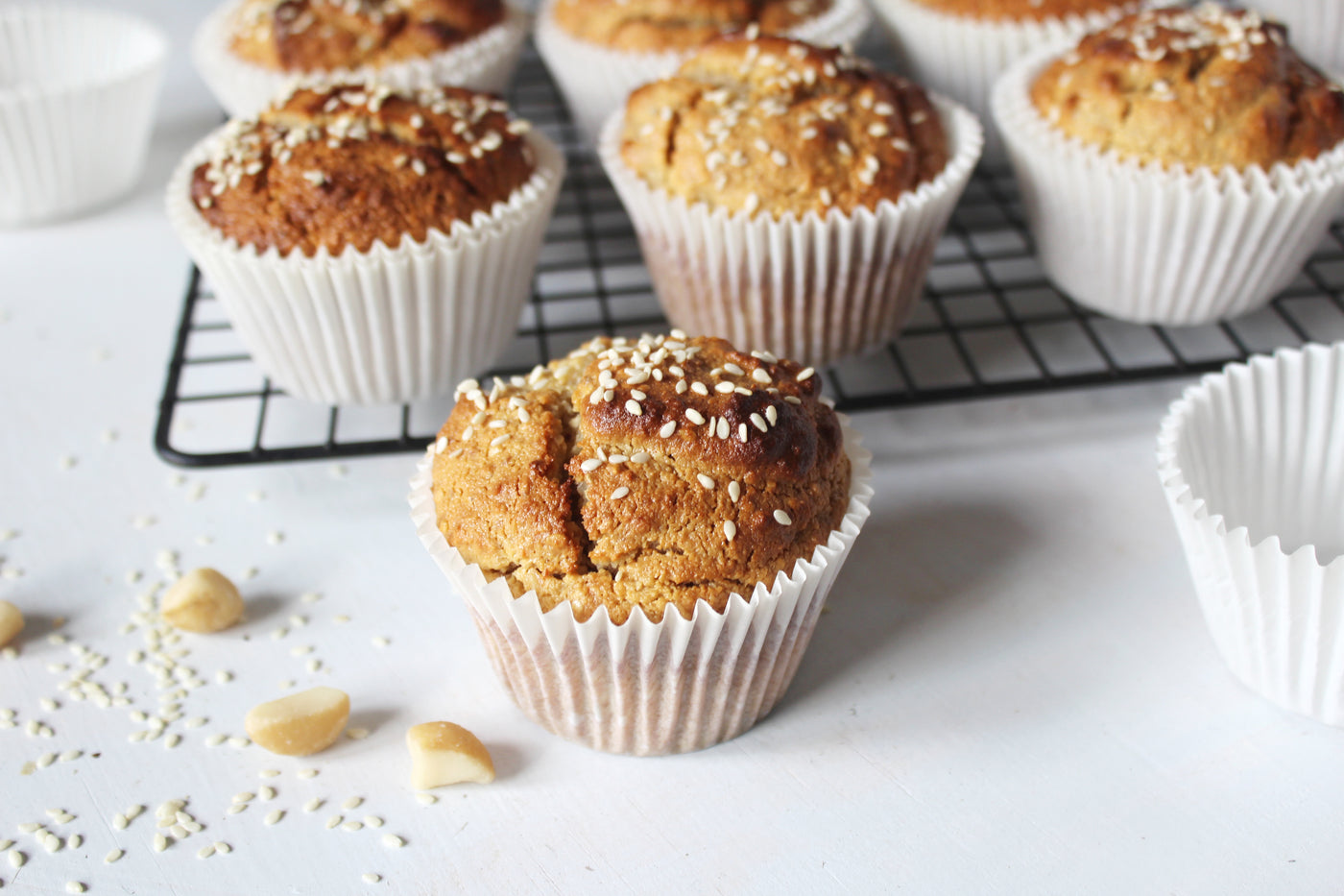 coconut, macadamia and sesame protein muffins
